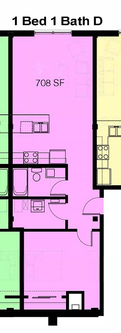 Floor plan for 1 bed, 1 bath, 694 sqft